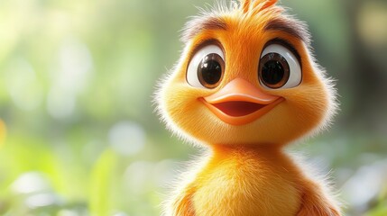 Cute animated duck with big eyes and a wide smile on a white background