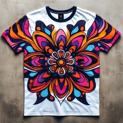 Canvas Print - A vibrant t-shirt featuring a colorful floral design.