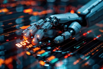 Wall Mural - a robot is touching a keyboard with the letters boy on it