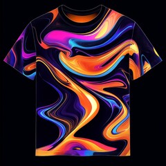 Sticker - A vibrant, abstract-patterned t-shirt design featuring swirling colors.