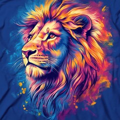 Wall Mural - A vibrant, colorful illustration of a lion's head with a dynamic, artistic background.