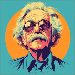 Canvas Print - A vibrant, stylized portrait of an elderly man with sunglasses and a mustache against a colorful background.