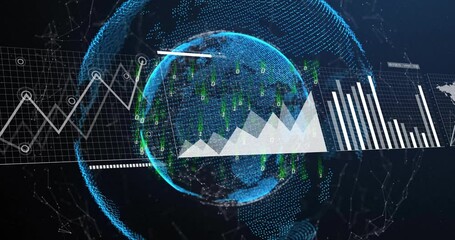 Canvas Print - Animation of data processing and diagrams over globe