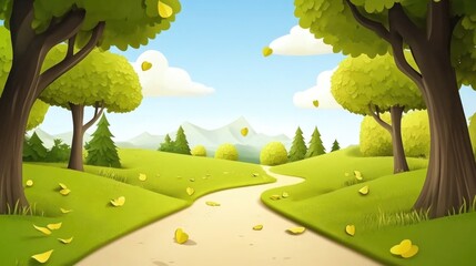 Empty 3D cartoon background for kids, colorful landscape, vibrant and playful setting