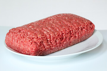 raw, fresh ground beef on white background