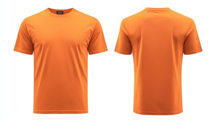 Orange T Shirt Mockup Front and Back View Isolated on White Background