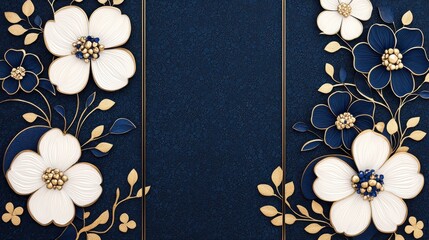 Poster - Elegant Blue and White Floral Wall Decor with Gold Accents