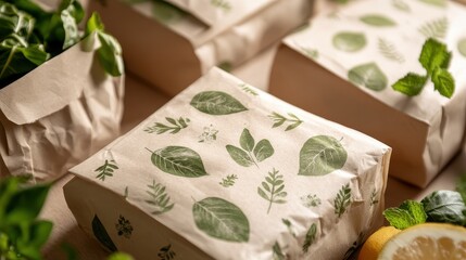 Wall Mural - Beautifully Wrapped Gift Box with Botanical Foliage Print