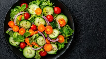 Wall Mural - Fresh Green Salad with Cucumber  Tomato  and Carrot Slices