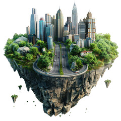 flying island with road and modern city png