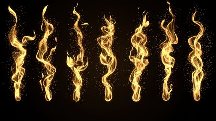 Poster - Golden Fire Flames Set  Abstract Fire Design  Realistic Fire Effect