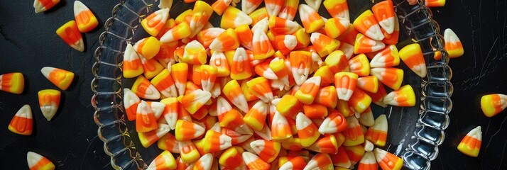 Canvas Print - Candy Corn Arranged on Transparent Dish