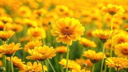 Wall Mural - Field of vibrant yellow flowers in full bloom, spring, nature, landscape, meadow, floral, sunny, fresh, vibrant, colorful