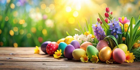 Easter background with colorful eggs and spring flowers, easter, background, eggs, spring, flowers, holiday