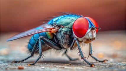 Blue and red fly with a red cap on its head, insect, fly, colorful, small, wings, nature, wildlife, close-up, vibrant, red cap, blue