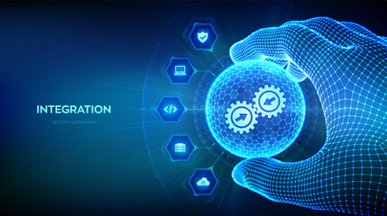 Wall Mural - integration data system. industrial smart technology. system integration concept in the shape of sph