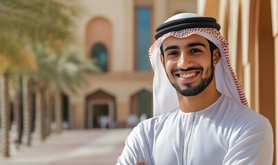 A happy male Emirati student on campus