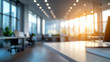 © Boom Boy - Abstract blurred modern corporate working space bright office interior with furniture and daylight big panoramic windows business office interior