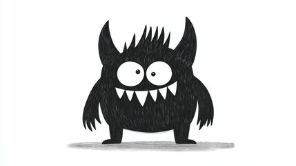 Canvas Print - A playful black monster illustration on a white backdrop, ideal for childrens books and cheerful storytelling.