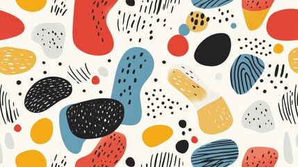 Canvas Print - Discover a vibrant doodle background with abstract shapes, blending modern minimalism and playful cartoon textures. Perfect for designs