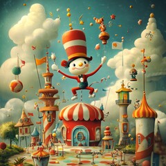 Poster - A whimsical scene featuring a cheerful character in a colorful, fantastical landscape.