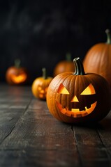 Wall Mural - halloween pumpkin on a wooden background