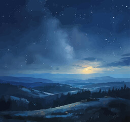 Wall Mural - Starlit Night in a Mountainous Valley