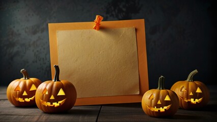 Wall Mural - halloween pumpkin with blank paper