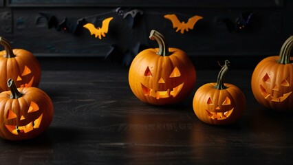 Wall Mural - halloween pumpkin on a wooden background