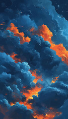 Wall Mural - Vibrant Cloudscape with Orange and Blue Hues