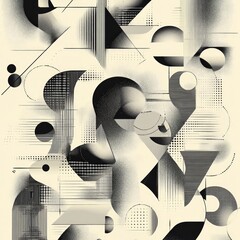 Wall Mural - Abstract composition featuring geometric shapes and patterns in black and white.