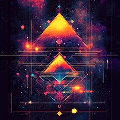 Canvas Print - Abstract cosmic artwork featuring geometric shapes and vibrant colors.