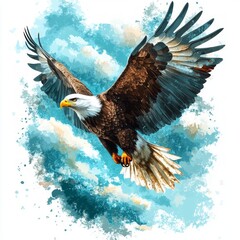 Wall Mural - An eagle soaring through a vibrant blue sky with artistic splashes of color.