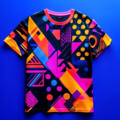 Wall Mural - Colorful abstract graphic t-shirt design on blue background.