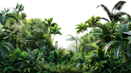 lush green tropical rainforest landscape on transparent background