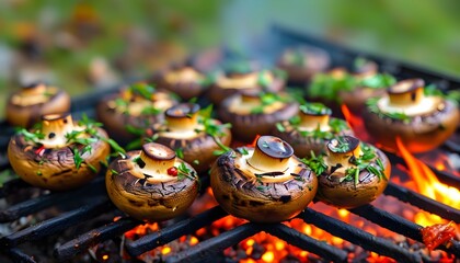 Delicious grilled portobello mushrooms showcasing the joy of outdoor cooking and healthy vegetarian cuisine during summer grilling sessions