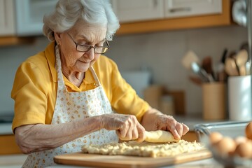 Senior woman baking in the kitchen.