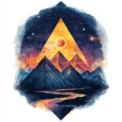 Wall Mural - Surreal mountain landscape with cosmic elements.