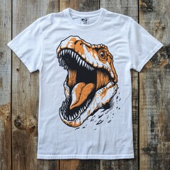 Wall Mural - T-shirt design featuring a roaring dinosaur illustration.