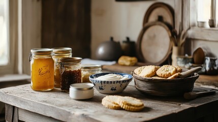 Wall Mural - Cozy Rustic Kitchen with Homemade Preserves and Baked Goods