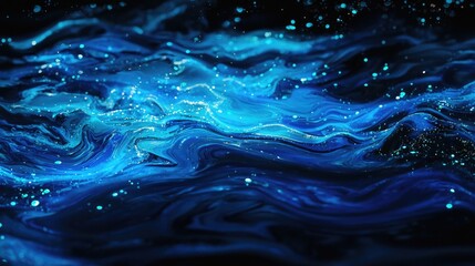 Wall Mural - Glowing bioluminescent plankton in night sea