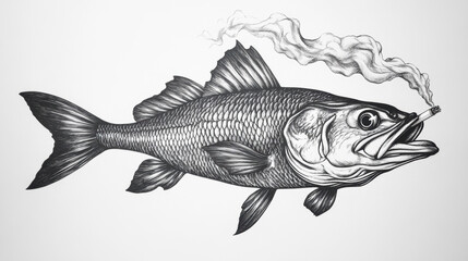 Wall Mural - Smoking Fish Illustration.