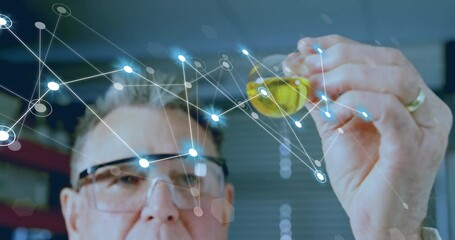 Poster - Animation of network of connections over caucasian male scientist working in lab