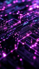 Poster - Abstract neon purple circuit board close-up, digital technology and innovation concept