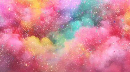 Canvas Print - Pink  Yellow  Green Galaxy Glitter Texture Background