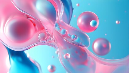 Wall Mural - Vibrant Abstract Liquid Art with Floating Spheres in Pink and Blue for Modern Backgrounds and Branding