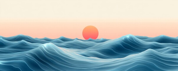 Sticker - Serene ocean waves at sunset with pastel