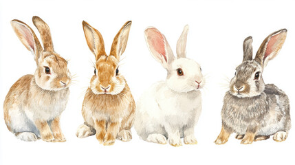 Poster - Cute Rabbits Watercolor.