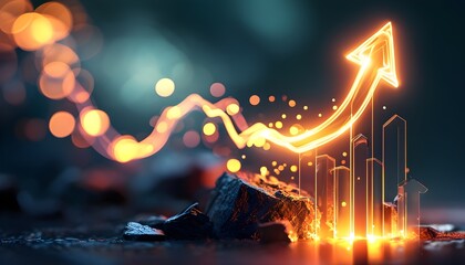 Wall Mural - Radiant upward arrow emerging from a field of enchanting bokeh lights, symbolizing growth, success, and achievement