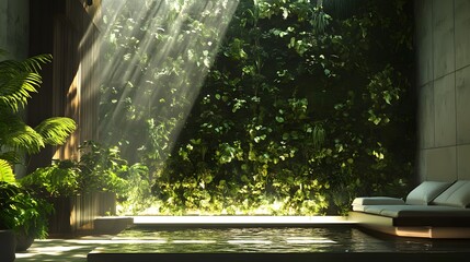 Wall Mural - Sunbeams Through a Lush Greenery Wall